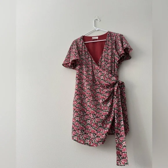 DRESS FORUM Floral-Print Satin Wrap Mini Dress - Picture 4 of 14